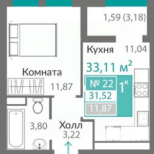 1-к квартира, вторичка, 32м2, 2/10 этаж