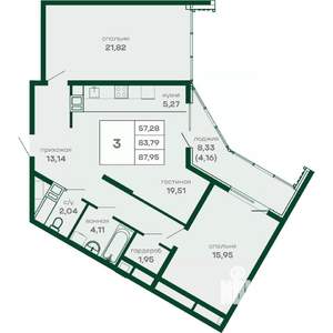 3-к квартира, вторичка, 88м2, 12/15 этаж