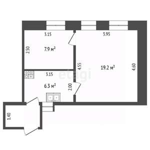 2-к квартира, вторичка, 42м2, 1/1 этаж