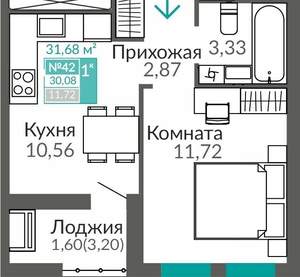 1-к квартира, вторичка, 30м2, 7/9 этаж