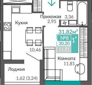1-к квартира, вторичка, 30м2, 2/9 этаж