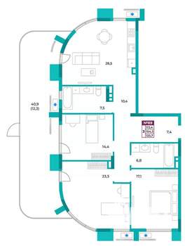 3-к квартира, вторичка, 126м2, 1/9 этаж