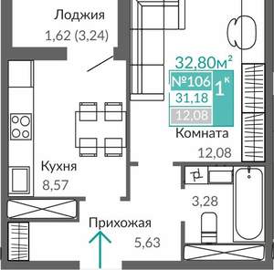 1-к квартира, вторичка, 31м2, 7/9 этаж