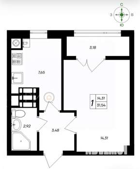 1-к квартира, вторичка, 32м2, 6/9 этаж