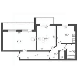 2-к квартира, вторичка, 64м2, 1/9 этаж