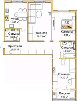 3-к квартира, вторичка, 85м2, 4/16 этаж