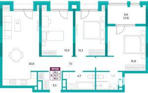 3-к квартира, вторичка, 89м2, 7/20 этаж