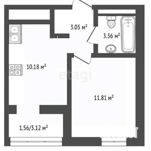 1-к квартира, вторичка, 32м2, 3/10 этаж