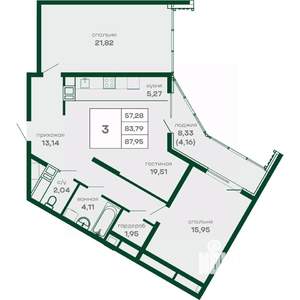 3-к квартира, вторичка, 88м2, 11/15 этаж
