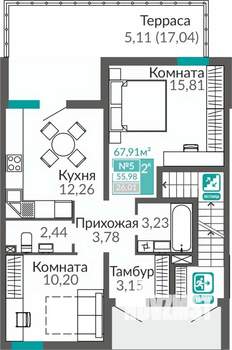 2-к квартира, вторичка, 56м2, 1/9 этаж