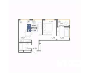 2-к квартира, вторичка, 66м2, 13/16 этаж