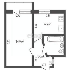 1-к квартира, вторичка, 28м2, 5/5 этаж